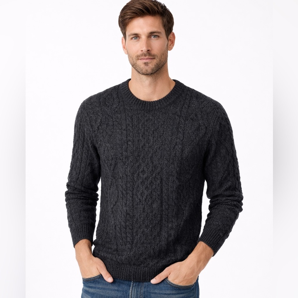 Aran Crafts Irish Cable Knit Sweater Gray Crewneck Wool Size S